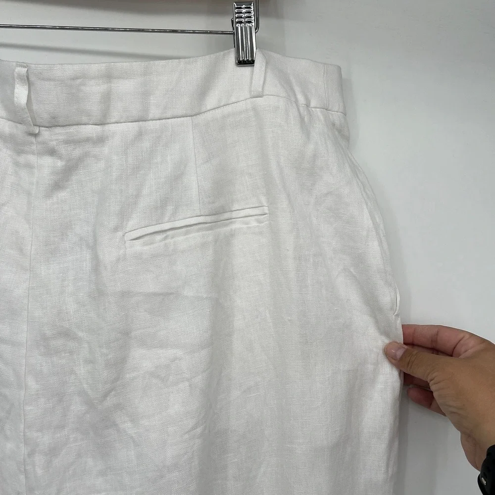 NWT Reformation Mason Linen Pants Pleated Wide Leg Linen Pants Women's 16 White